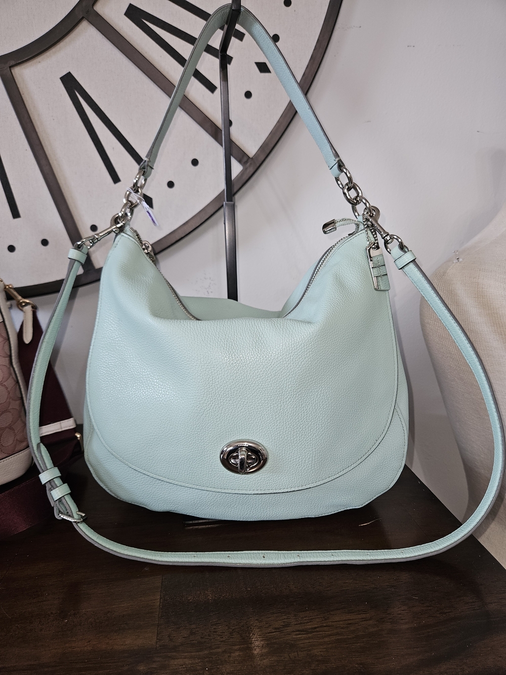 Coach Mint Pebbled Leather Hobo Shoulder Bag